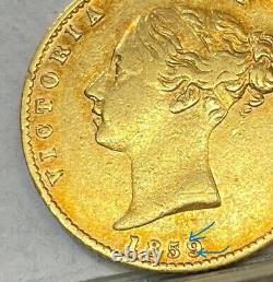 GREAT BRITAIN UK RARE 1859/58 OVERDATE HALF SOVEREIGN see photos. ONLY A FEW