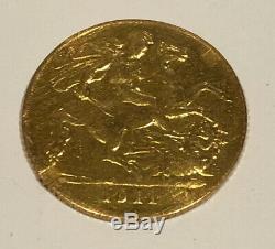 Gold 1/2 Sovereign 1911 Great Britain King George V FIRST YEAR OF REIGN, RARE AU
