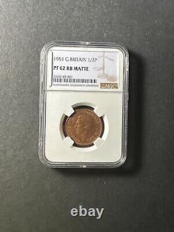Great Britain 1/2 penny 1951 Extremely RARE! Matte Proof NGC PF62 RB