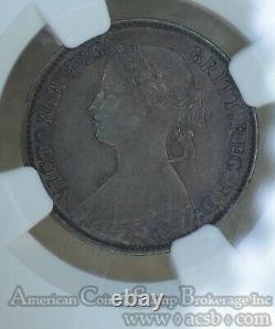 Great Britain 1 Farthing 1875 AU58 BN NGC KM#753 RARE Small Date 5 Berries