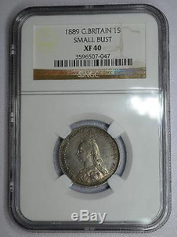 Great Britain 1 Shilling 1889, XF40, NGC, silver, KM#761, UK 1S Small Bust RARE