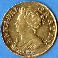Great Britain 1713 Guinea Gold Coin Queen Anne RARE Overdate 3/1 EF Detail