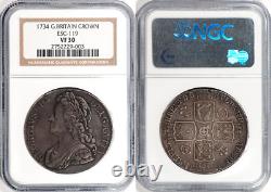 Great Britain 1734 George II Silver Crown NGC VF-30 OLD SLAB! RARE DATE