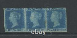 Great Britain 1841 2d Blue Imperf Queen Victoria Sg 14 Strip Of 3. Mint. Rare