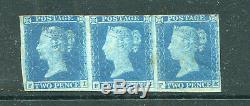 Great Britain 1841 2d Deep Full Blue Engraved Sg15 Strip Of 3 Mint. Fine & Rare