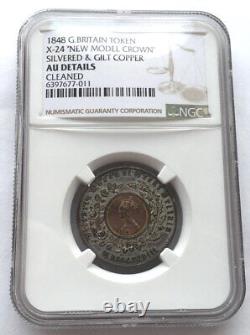 Great Britain 1848 Victoria NGC AU Silver Gold Plate Crown Coin, Rare