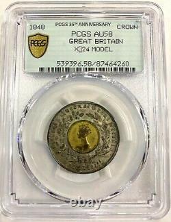 Great Britain 1848 Victoria PCGS AU58 Silver Gold Plate Crown Coin, Rare