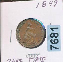 Great Britain 1849 Farthing #7681 Rare Date