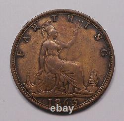 Great Britain 1863 Farthing VF-XF Very RARE Date HIGH Grade KEY Victoria UK Coin