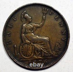 Great Britain 1876 H Queen Victoria 1/2 Penny Rare High Grade