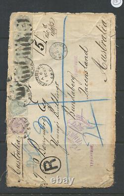 Great Britain 1885 Registered Cover Qv 5s 8d. Huge Franking To Queensland. Rare