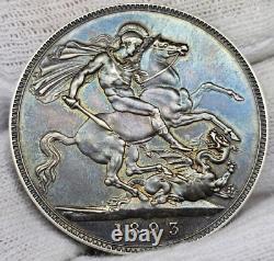 Great Britain 1893 Silver Proof Crown LVI Stunning Blue Toning Rare Coin
