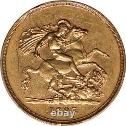 Great Britain 1893 Victoria Gold 5 Pounds / 5 Sovereign PCGS AU RARE