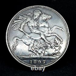 Great Britain 1897 LX. 925 Silver Crown Queen VICTORIA VF/XF Coin KM#783 Rare