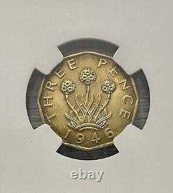 Great Britain 1946 3 Pence Rare Key Date, NGC 61, Highest Graded by NGC #A15