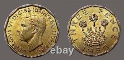 Great Britain 1950 3 Pence, Rare, Semi-Key Date, Low Mintage, Choice BU