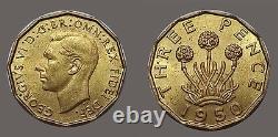 Great Britain 1950 3 Pence, Rare, Semi-Key Date, Low Mintage, Gem BU