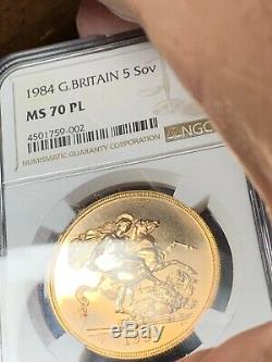 Great Britain 1984 5 Sovereign Gold NGC MS70 PL (Rare Proof Like) Top Pop 1/1