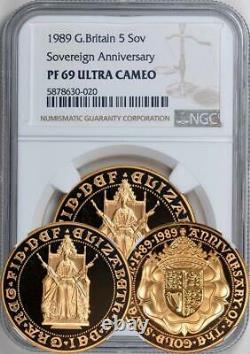 Great Britain 1989 Gold 5 Pounds (500 years Commem) NGC PF-69 ULTRA CAMEO. RARE