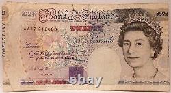 Great Britain 1993 20 Pounds. Collectors Misprint Different Serials. Miscut. Rare