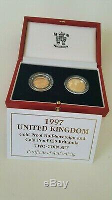Great Britain 1997 ULTRA Rare PROOF Gold £25 Britannia, Half Sovereign. COA