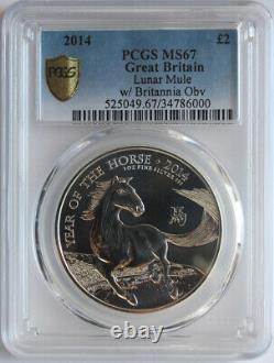 Great Britain 2014 Silver 2 Pounds. Year Of The Horse Mule. Pcgs Ms-67. Rare