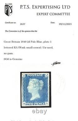 Great Britain #2a (SG #6) Extra Fine Mint Gem Rare Pale Blue Shade Plate 1