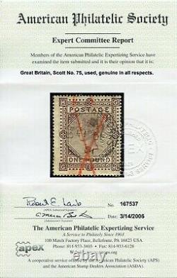 Great Britain #75 GP Used-F-VF 100% Sound With APS Cert Rare (GARY 9/17/20)