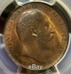 Great Britain Edward VII 1902 Rare Low Tide Halfpenny PCGS MS64
