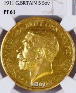 Great Britain Ngc Pf61 1911 George V 5 Pounds-rare-pr61 Sold $6600 2/26 Stack's
