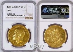 Great Britain Ngc Pf61 1911 George V 5 Pounds-rare-pr61 Sold $6600 2/26 Stack's