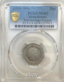 Great Britain No Date 20p Mint Error Full Brockage Ms62 Ch Unc Gem Rare