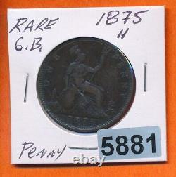 Great Britain Penny Rare 1875-h Compare! #5881