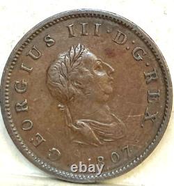 Great Britain Uk England 1807 George III Half Penny Key Date Rare High Grade