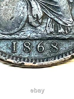 Great Britain Uk England 1868 Penny Low Mintage Rare Dots In Date Variety