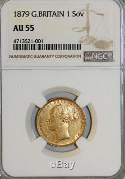 Great Britain. Victoria. RARE Gold Sovereign 1879. London Mint! NGC AU55