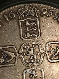 Great Britain silver William III 1695 Crown Rare AU