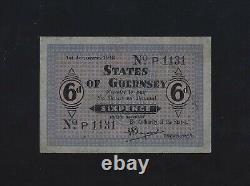 Guernsey 6 Pence 1942 P-24 VF++ RARE BLUE PAPER UK Great Britain germany