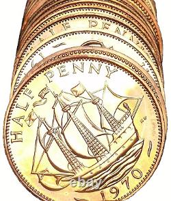 Incredible Roll (20) Rare Great Britain 1970 Half Penny CoinsThe Golden HindFS