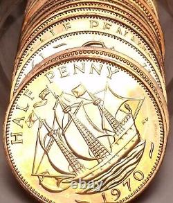 Incredible Roll (20) Rare Great Britain 1970 Half Penny CoinsThe Golden HindFS