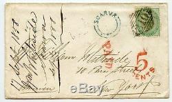 Ireland RARE 1858 cover to U. S. A. With SCARVA udc and 1856 1s green 310 cancel