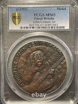 M010 Rare Great Britain 1985 Beatles John Lennon Cast Bronze Medal PCGS MS65