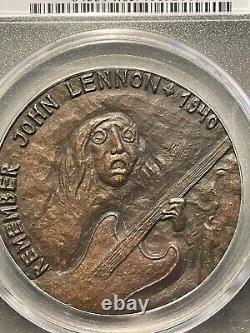 M010 Rare Great Britain 1985 Beatles John Lennon Cast Bronze Medal PCGS MS65