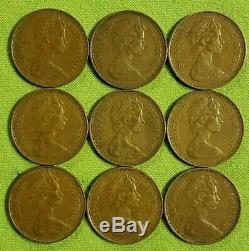 Magnificent RARE LOT of (9) 1971 British 2 Two Pence Coins UK Great Britain