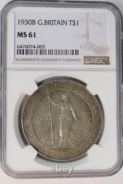 NGC Great Britain 1930 China Hong Kong Trade Dollar Silver Coin MS-61 Rare