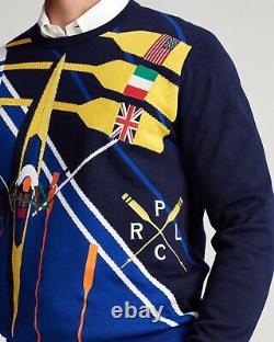 NWT RARE POLO RALPH LAUREN Mens 2020 Sz L Rowing Print Flag Embroidered Sweater
