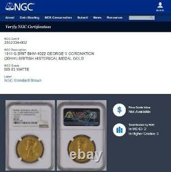 Ngc Ms63 Great Britain Solid Gold Coronation Medal George V-rare Priced To Sell