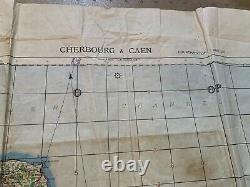 Original WW2 British Army Map 1943 Dated RARE NORMANDY! Cherbourg & Caen D-Day
