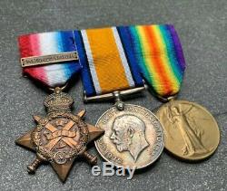 Original named WW1 British 1914 MONS STAR & Clasp Medal Trio complete rare set