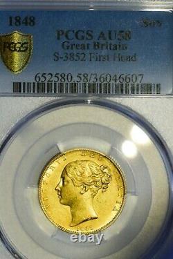 PCGS AU-58 1848 Victoria 1st Head Gold Sovereign EXTREMELY RARE